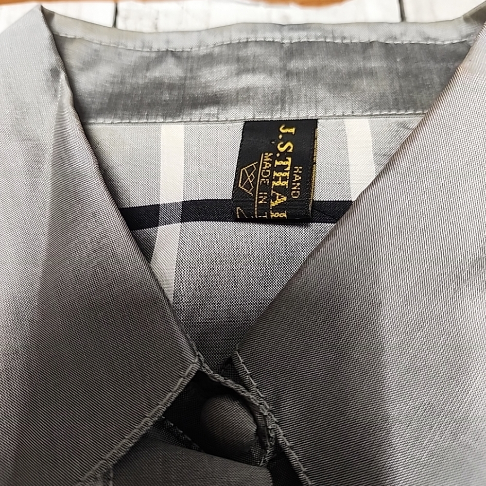 J.S. Thai 100% Silk Womens 2-Piece Set Handmade Plaid Shirt & Pants Silver Sz P - Picture 13 of 15
